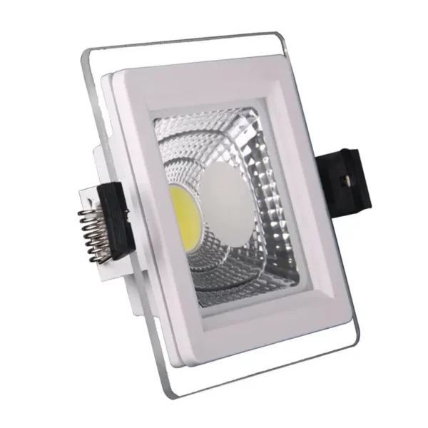 Spot LED COB en verre encastrable 5W carré 100mm Lumière blanche 6500K