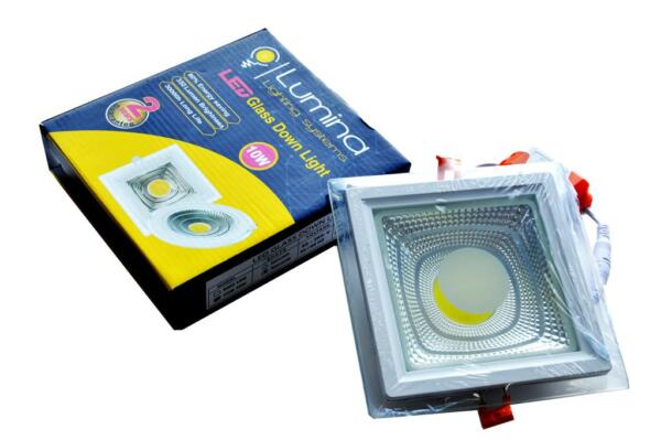 Spot LED COB en verre encastrable 10W carre 160mm Lumière blanche (6500k)