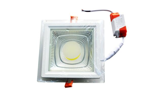 Spot LED COB en verre encastrable 15W carre 200mm Lumière blanche (6500k)
