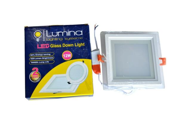 Spot LED SMD en verre encastrable 12W carre 160mm Lumière blanche (6500k)