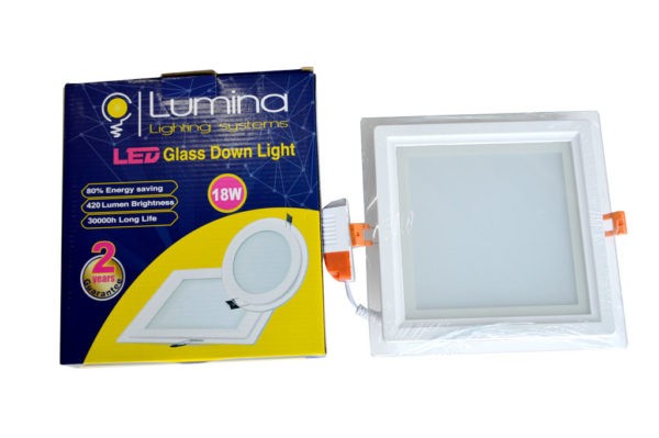 Spot LED SMD en verre encastrable 18W carre 200mm Lumière blanche (6500k)