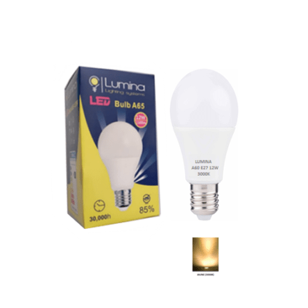 Lampe standard LED A60 base E27 12W Lumière Jaune (3000k)