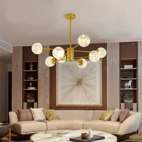 Lustre Led rond doré 8 boules K681G8