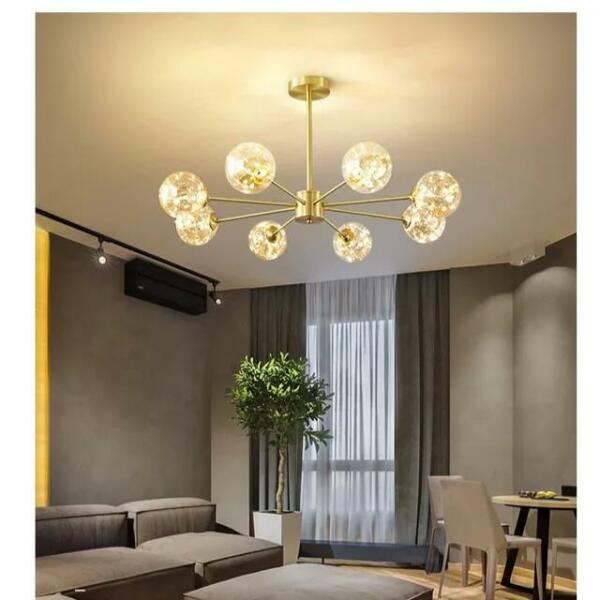 Lustre Led rond doré 8 boules K681G8