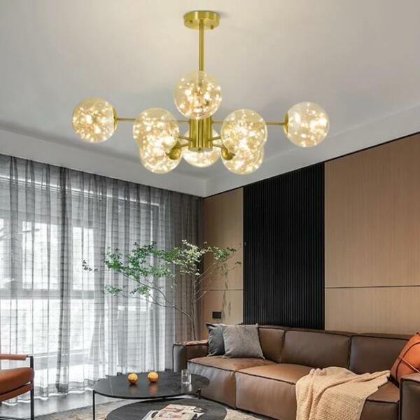 Lustre Led rond doré 8 boules K681G8