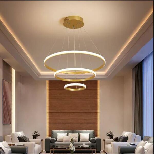 Lustre Led Doré diamètre 60cm 3 Couleurs de lumières B078G