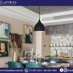 Suspension luminaire E27 en métal noir mat