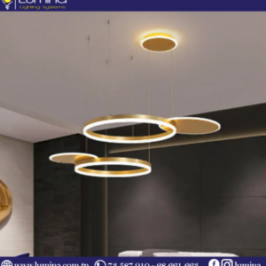Lustre LED 4 anneaux moderne avec trois couleurs de lumière