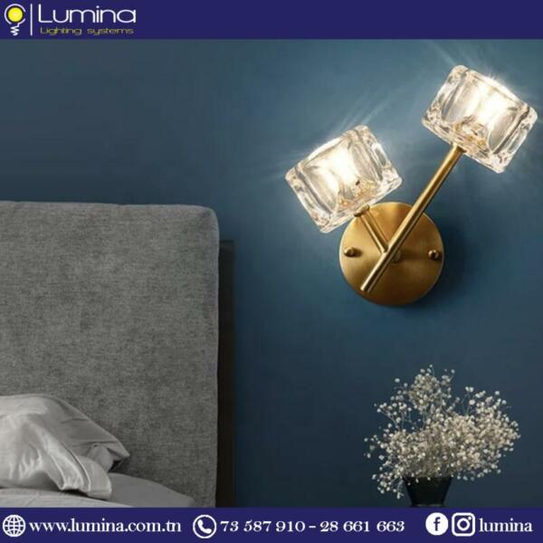 Applique murale cristal dorée avec abat-jour raffiné - 1