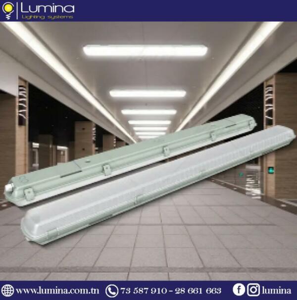 Luminaire étanche 120cm pour tube LED avec boîtier en polycarbonate