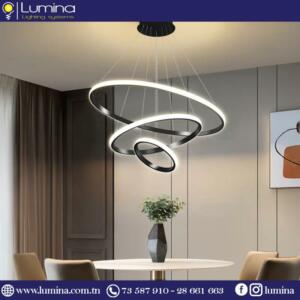 Lustre LED noir à trois anneaux réglables - 1