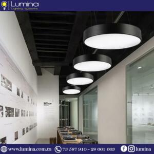 Lustre rond LED noir design moderne avec suspension réglable - 1