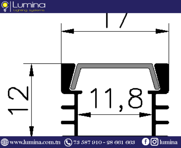 Profilé aluminium apparent 3m pour ruban led