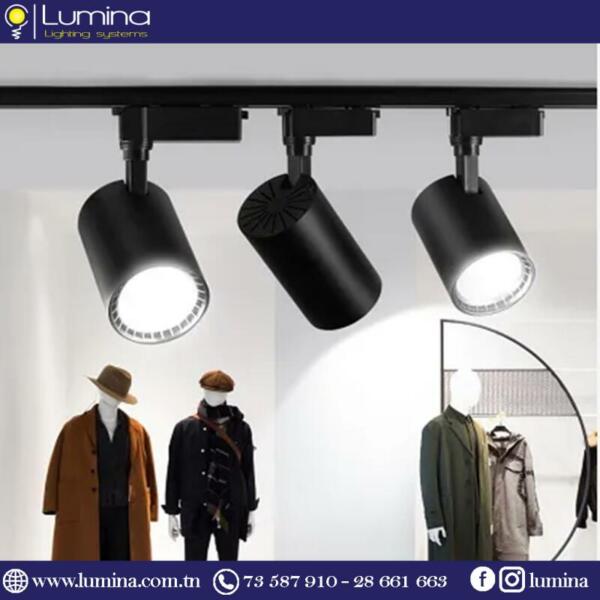 Projecteur sur rail LED noir 30W 4000K pour vitrine - 1