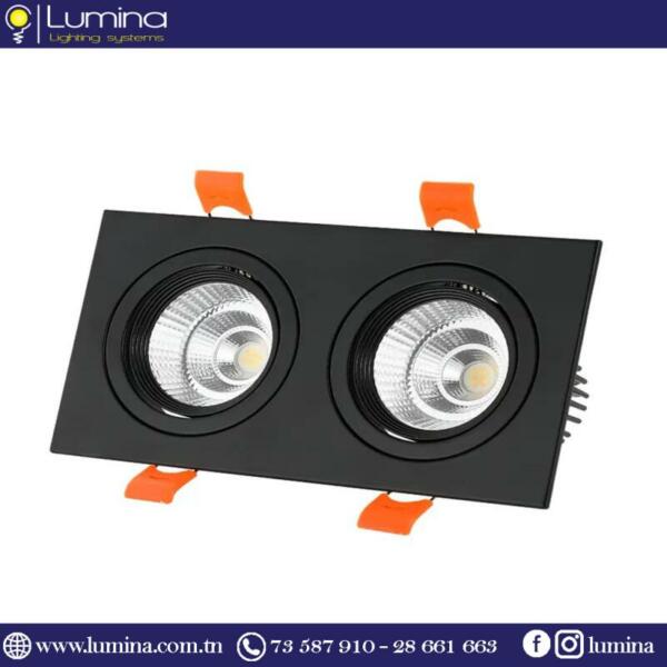 Spot encastrable double carré noir en polycarbonate - 1