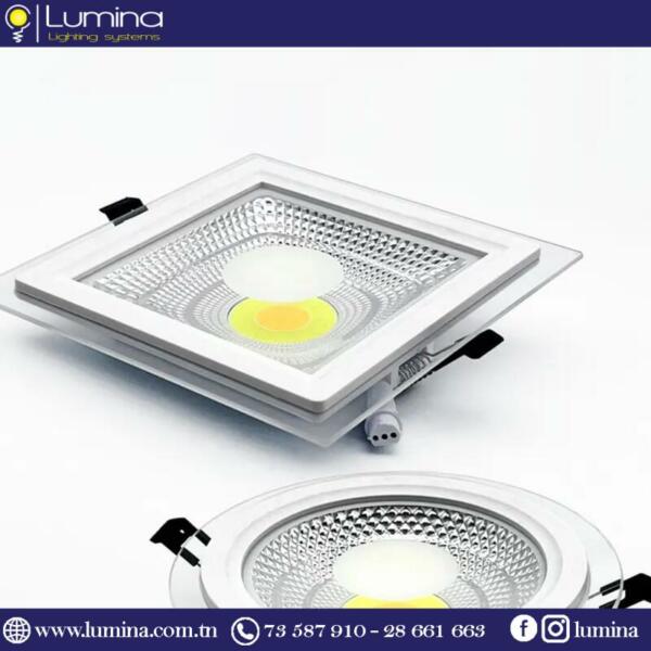 Spot LED COB encastrable carré 10W en verre - 1