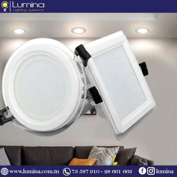 Installation au plafond d'un spot led encastrable 12W rond en verre - 1