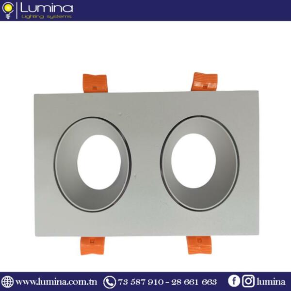 608S-2F-WH (Avec Cadre) Spot encastrable double carré en aluminium blanc 608S-2F-WH