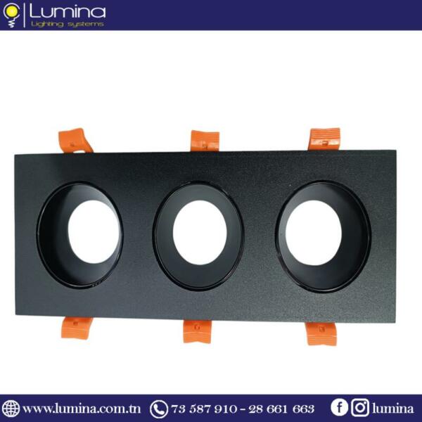 Spot encastrable triple noir en aluminium pour plafond suspendu