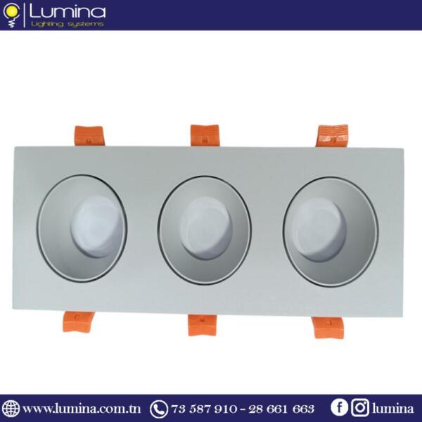 Spot encastrable triple blanc carré en aluminium 608s-3f-wh