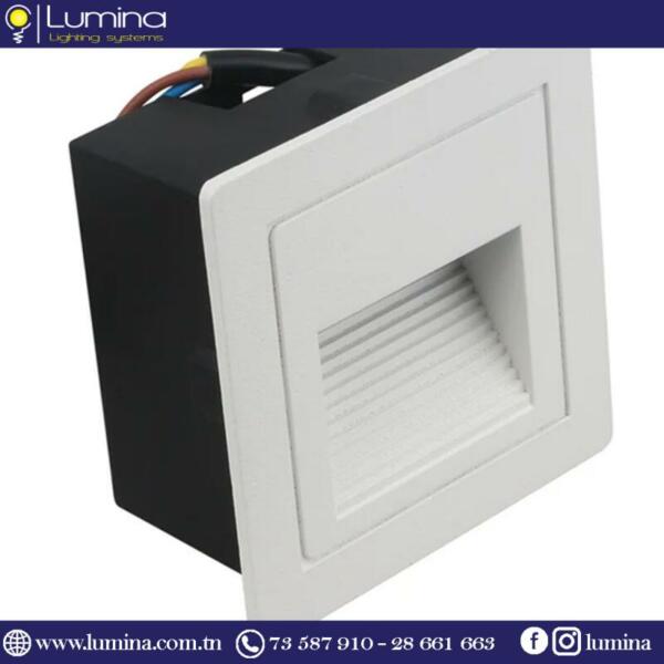 690LWH (Avec Cadre) Spot LED encastrable mural carré blanc 3000K pour balisage escalier - 1