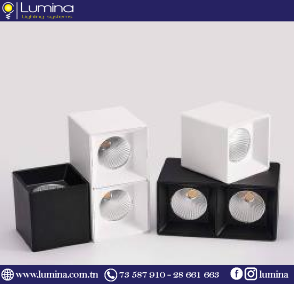 Spot carré apparent gris en polycarbonate pour plafond