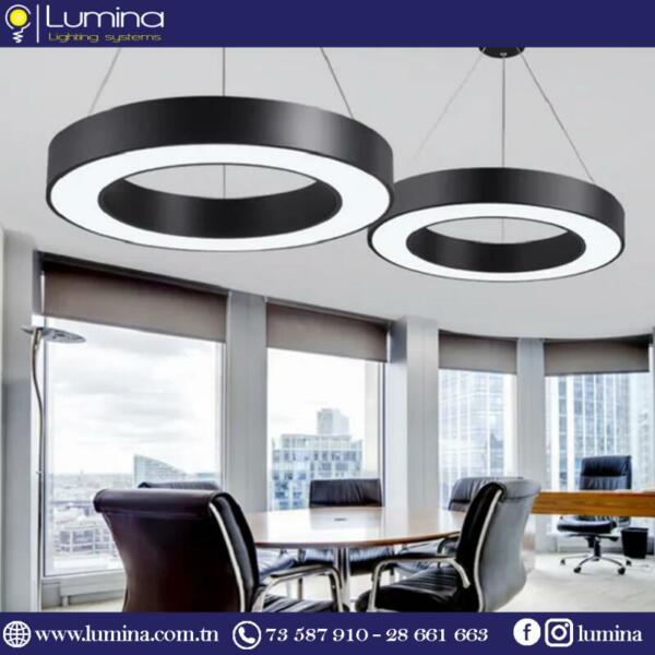 Lustre rond LED noir 60cm avec structure en aluminium - 1