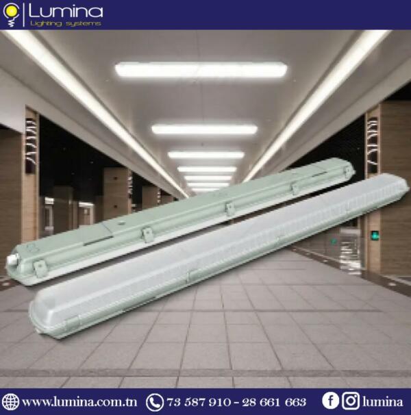 Luminaire étanche PC 2x120cm pour éclairage industriel