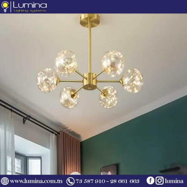 Lustre led doré 6 boules K681G6 design moderne