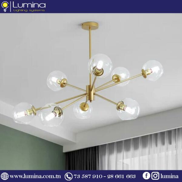 Lustre led rond doré 8 douilles E27