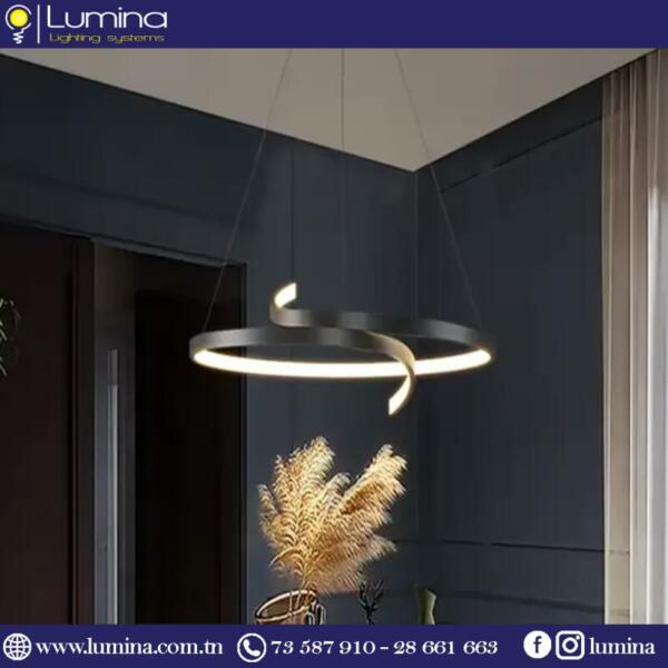 Lustre LED noir 50cm suspendu design moderne - 1