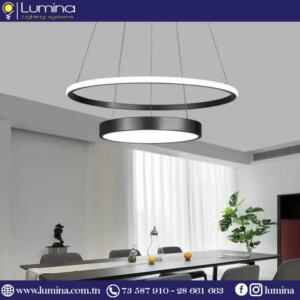 Lustre à led moderne noir double rond 50cm - 1