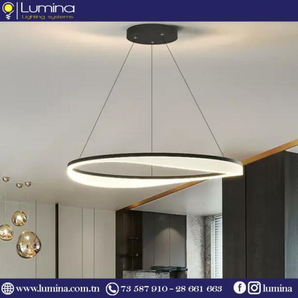 Lustre led moderne noir anneau acrylique 40cm - 1