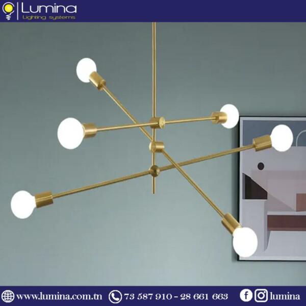 Lustre gold moderne en fer nordique à six branches - 1