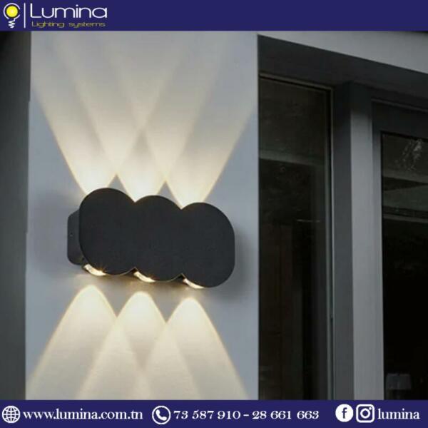 Applique LED double faisceau aluminium noir IP65 - 1