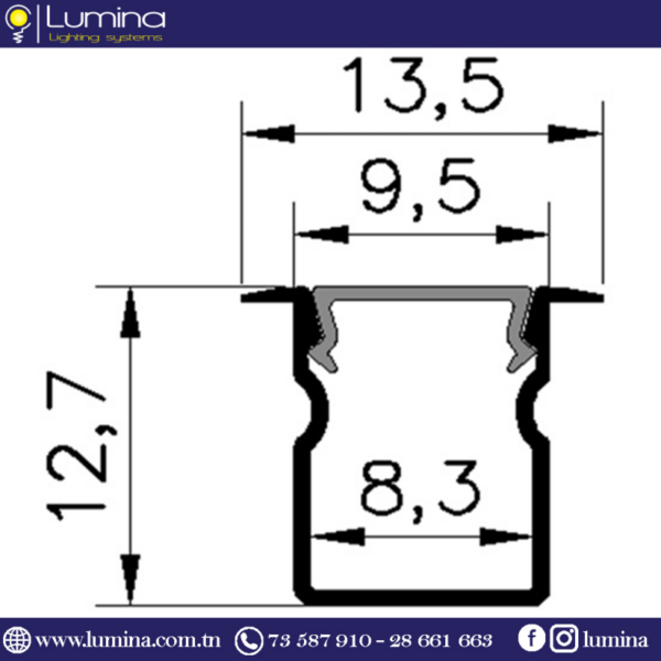 Profilé encastrable aluminium 3 mètres pour éclairage LED - 1
