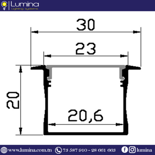 Profilé aluminium encastrable 3m naturel PXG-2320A - 1