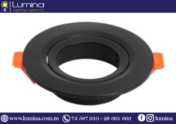 Spot rond orientable en polycarbonate noir encastré au plafond