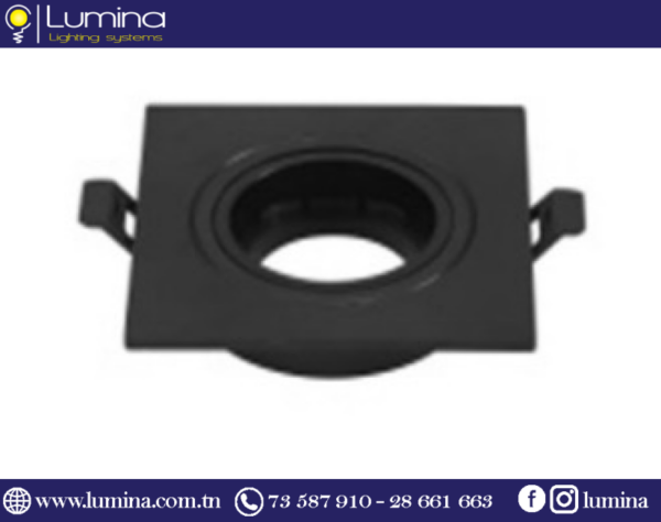 S21-01-BK Spot encastrable carré orientable en polycarbonate noir - 1