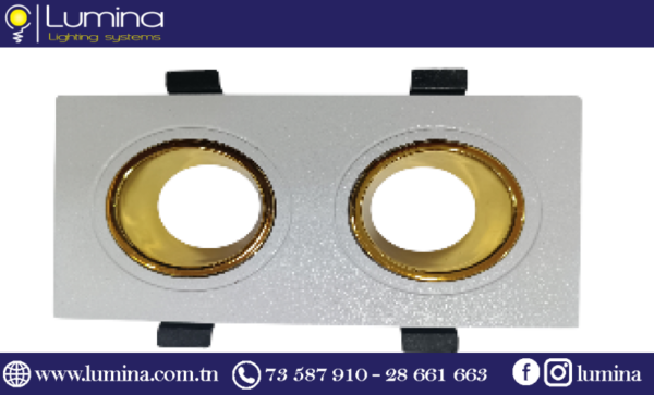 Spot encastrable double blanc et gold orientable pour faux-plafond - 1