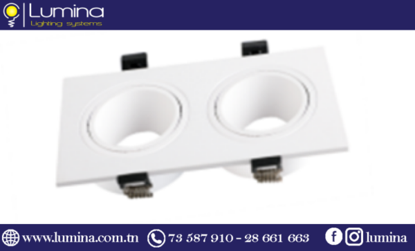 Spot encastrable carré double blanc en polycarbonate - 1