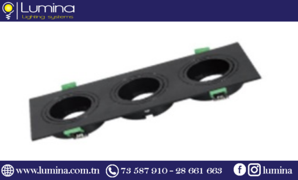 Spot encastrable triple noir indirect en polycarbonate - 1