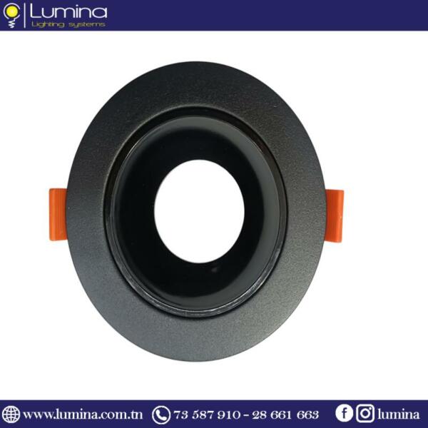 SH008R-100BK (Avec Cadre) Spot encastrable aluminium noir rond de 100mm pour plafond - 1