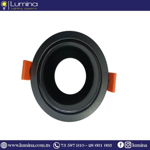 SH008R-85BK (Avec Cadre) Spot encastrable noir en aluminium rond orientable - 1