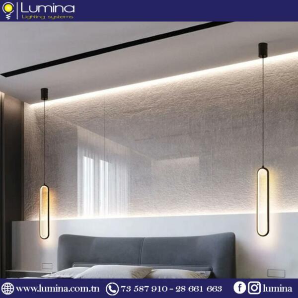 Suspension led noir moderne installée dans un salon contemporain - 1