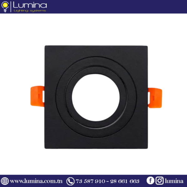 Spot encastrable carré noir orientable en polycarbonate pour faux-plafond - 1