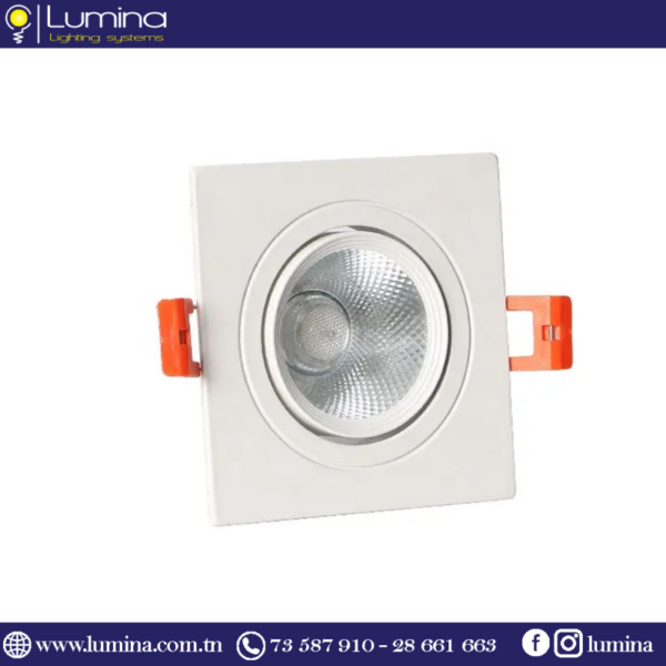 Spot encastrable carré blanc orientable en polycarbonate - 1