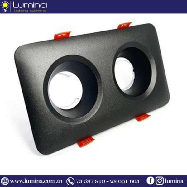 TN050S2 (Avec Cadre) Spot encastrable double noir en aluminium TN050S2