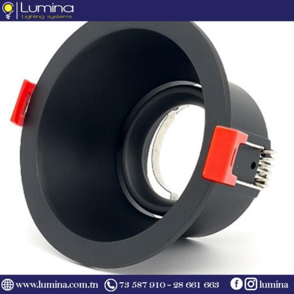 TN071R1-BK (Avec Cadre) Spot encastrable noir aluminium orientable pour plafond - 1