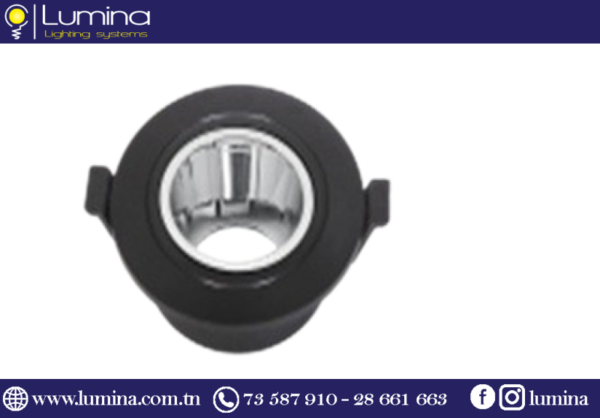 Y21-BK/SV Spot rond orientable en polycarbonate noir et argent pour plafond